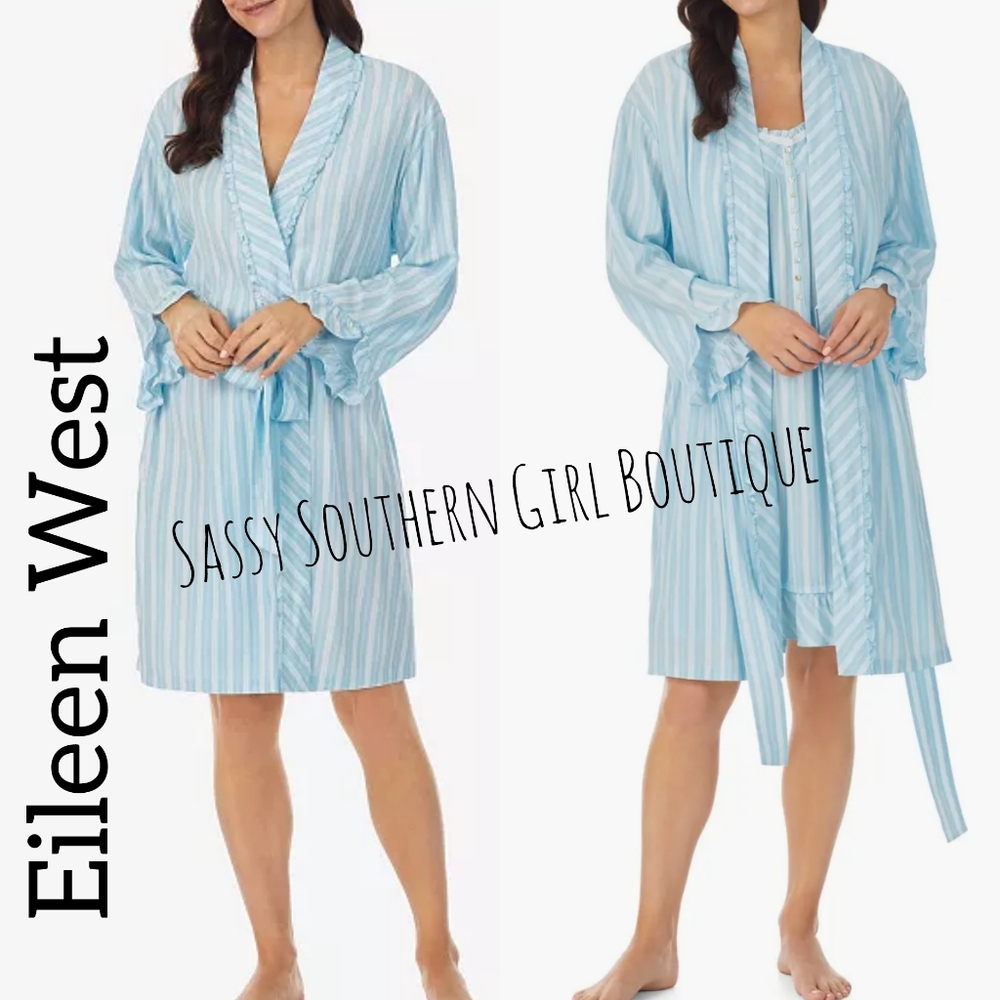 πβ Eileen West blue striped robe